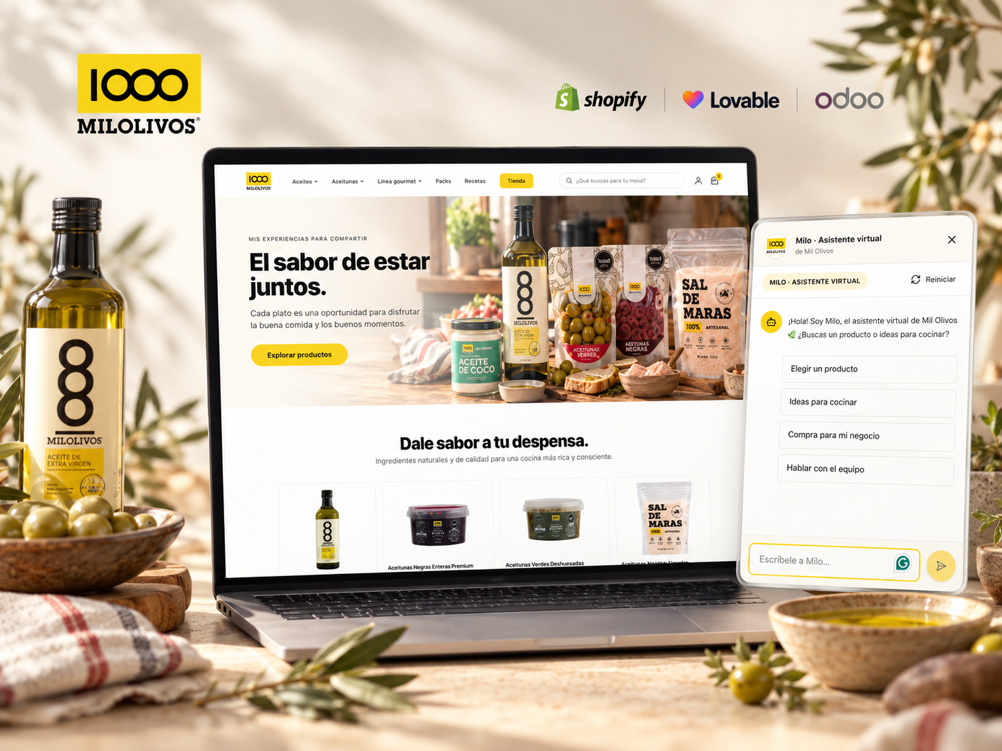 Presentación original de Mil Olivos: tienda en línea, asistente virtual y productos